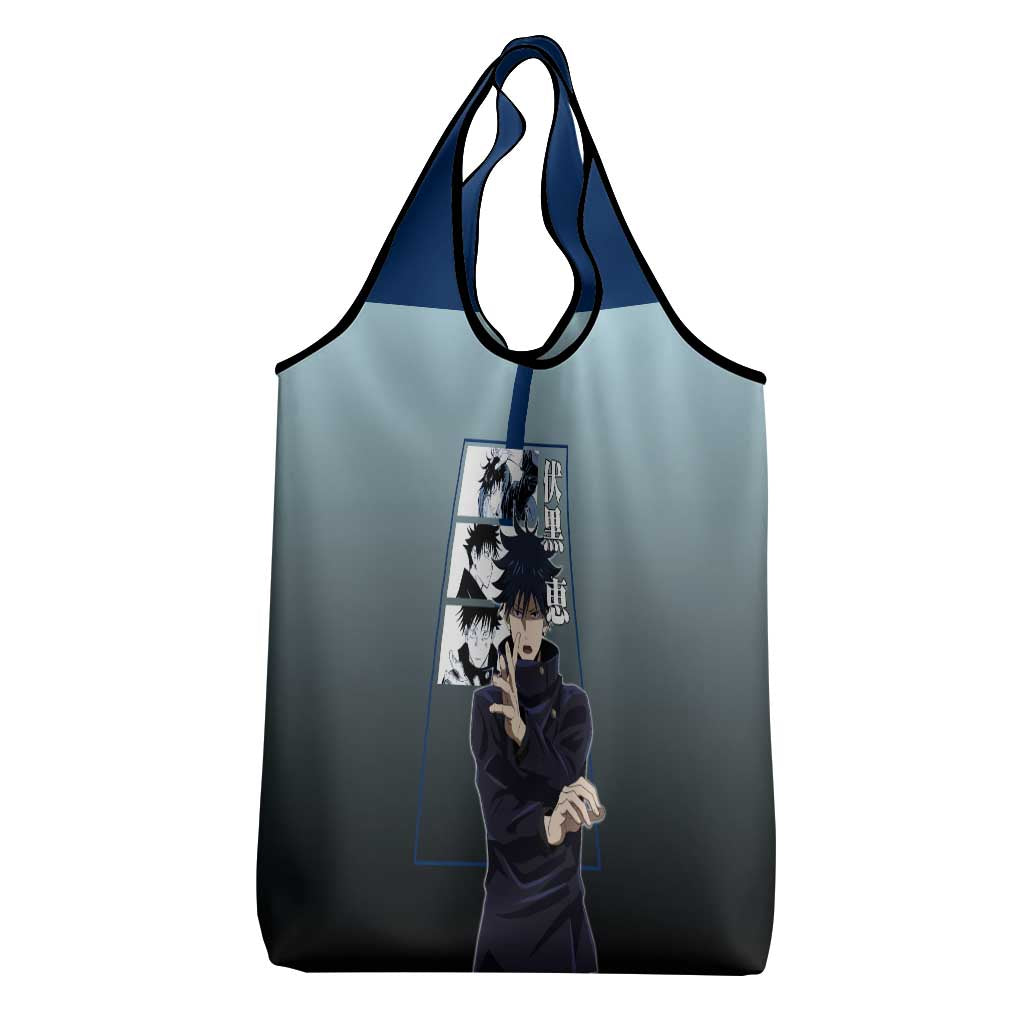 Megumi Fushiguro from Jujutsu Kaisen Grocery Bag with Dark Blue and Black Background and Multiple Poses Design - The Mazicc