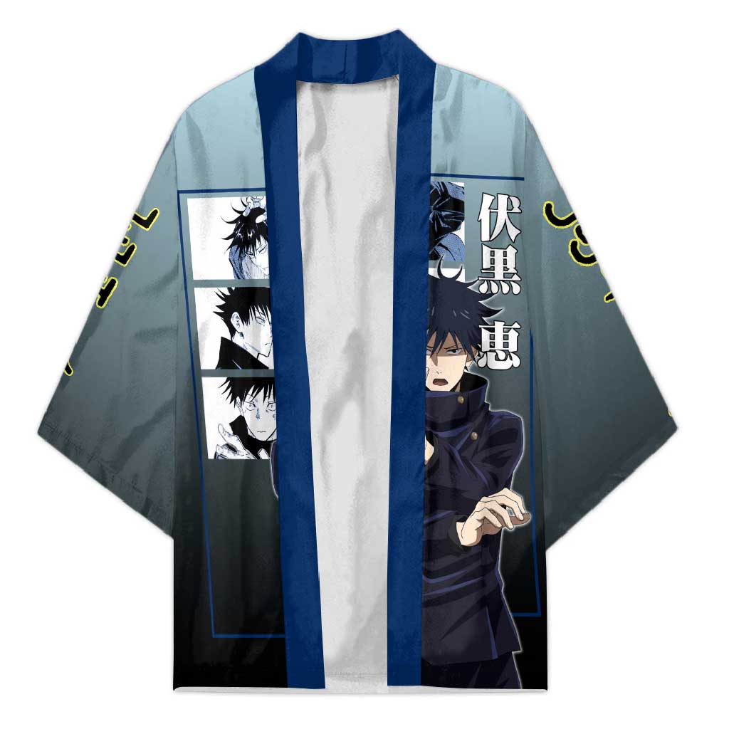 Megumi Fushiguro from Jujutsu Kaisen Kimono with Dark Blue and Black Background and Multiple Poses Design - The Mazicc