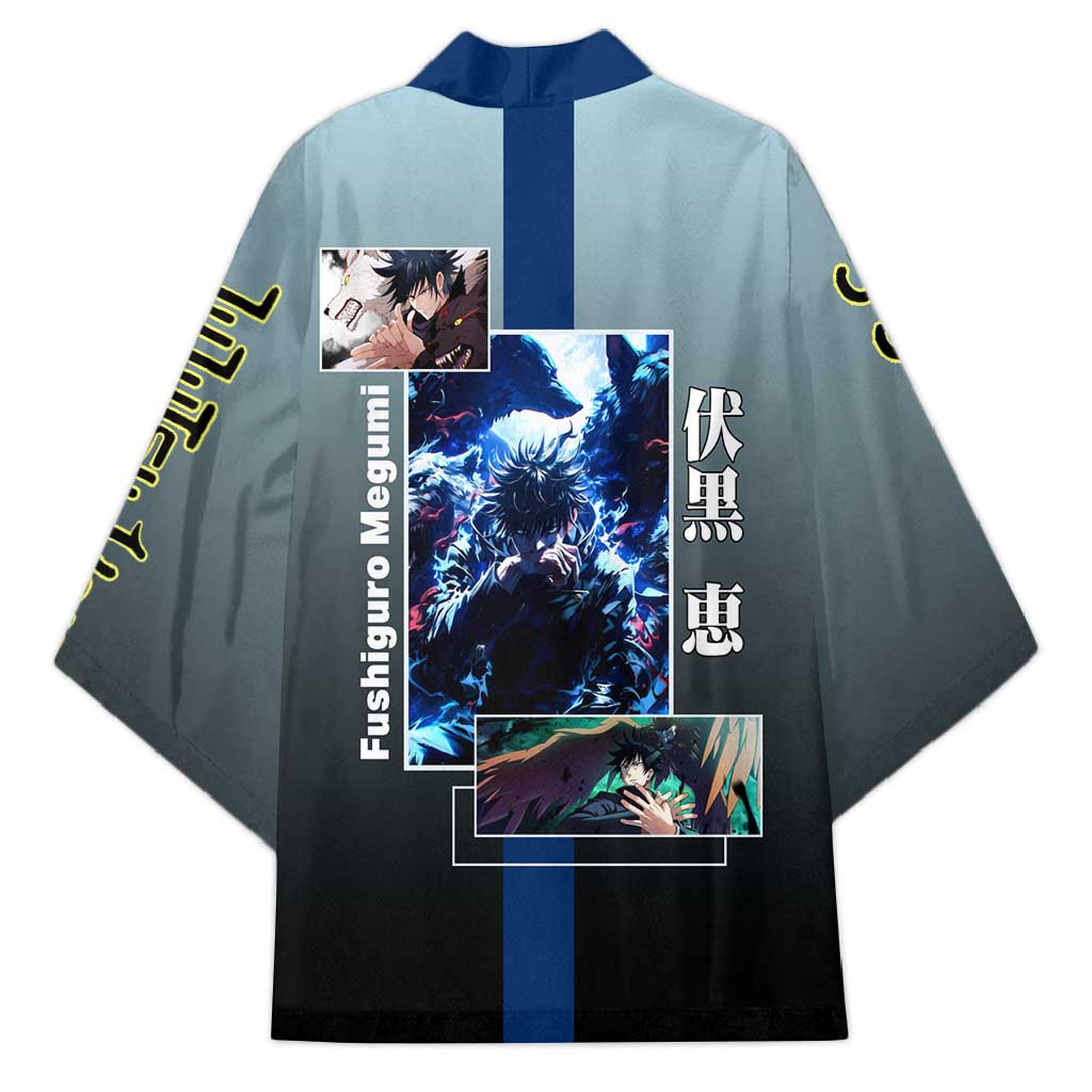 Megumi Fushiguro from Jujutsu Kaisen Kimono with Dark Blue and Black Background and Multiple Poses Design - The Mazicc