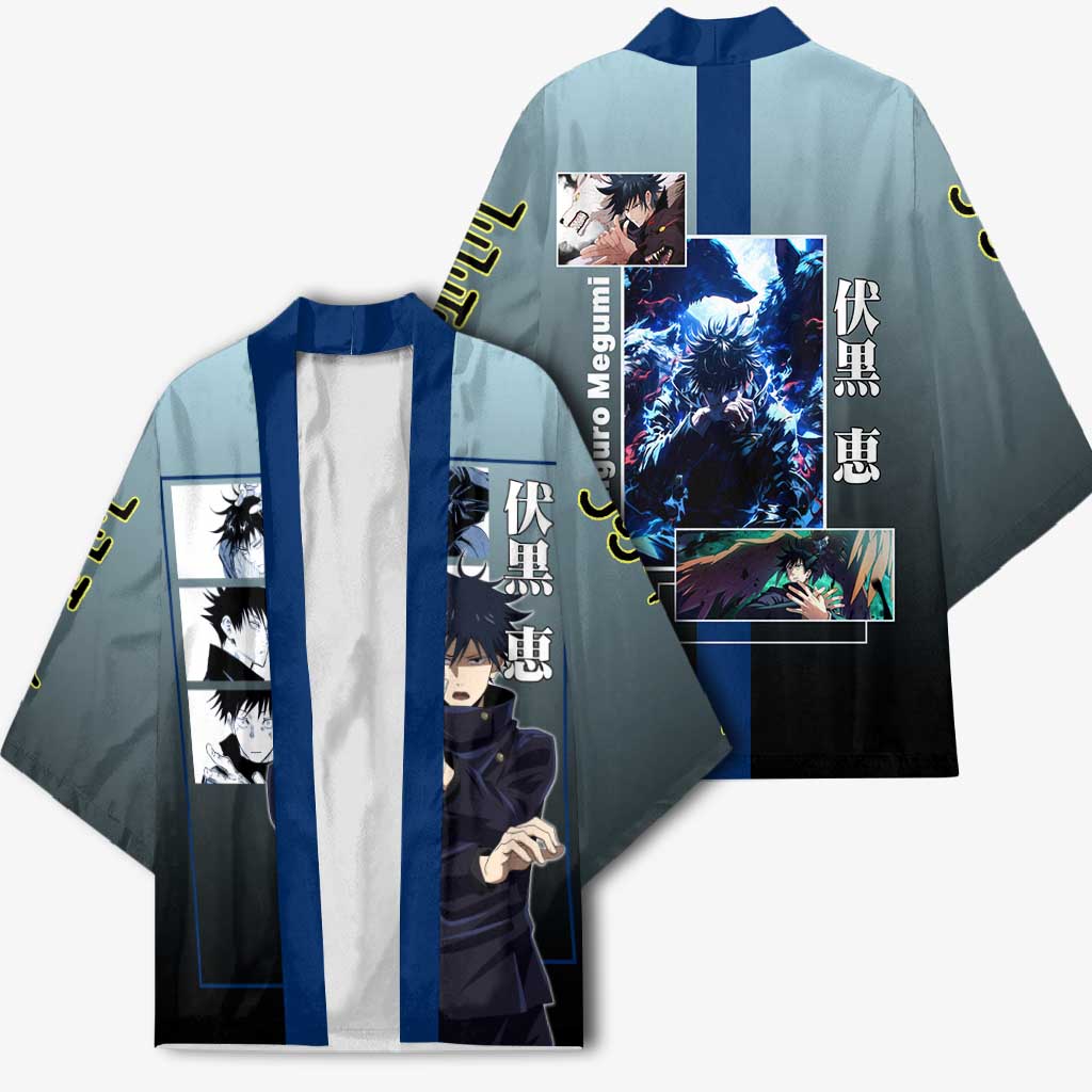 Megumi Fushiguro from Jujutsu Kaisen Kimono with Dark Blue and Black Background and Multiple Poses Design - The Mazicc