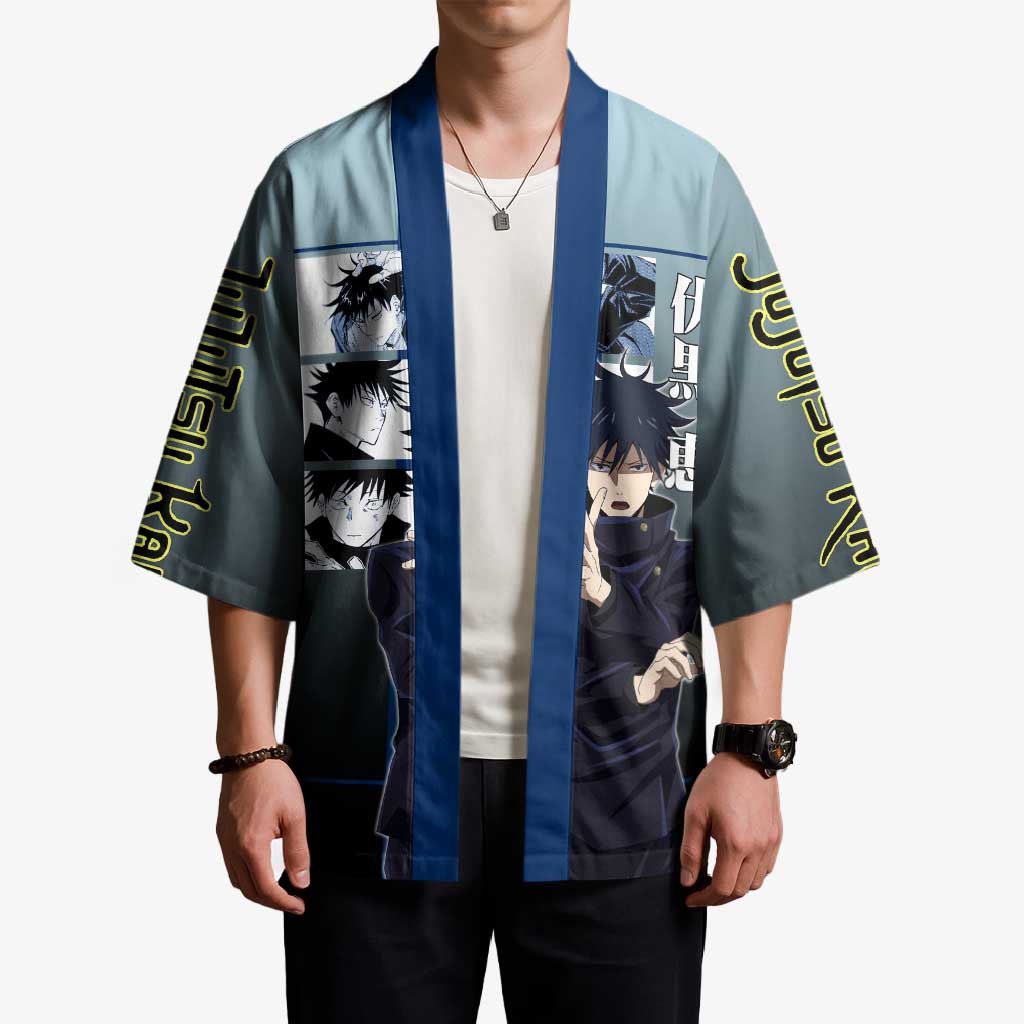 Megumi Fushiguro from Jujutsu Kaisen Kimono with Dark Blue and Black Background and Multiple Poses Design - The Mazicc