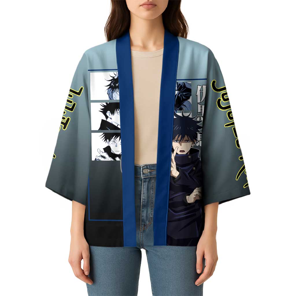 Megumi Fushiguro from Jujutsu Kaisen Kimono with Dark Blue and Black Background and Multiple Poses Design - The Mazicc