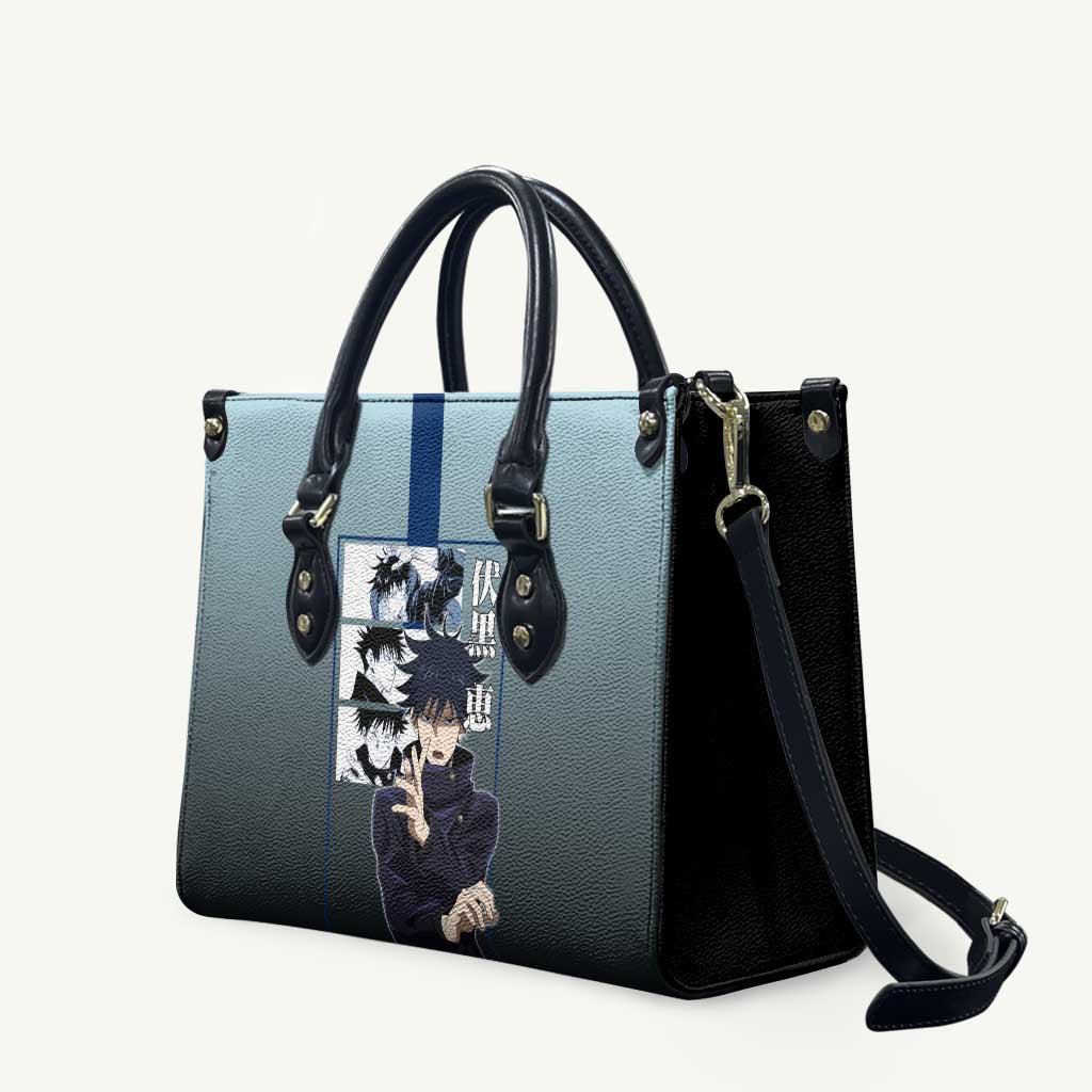 Megumi Fushiguro from Jujutsu Kaisen Leather Bag with Dark Blue and Black Background and Multiple Poses Design - The Mazicc