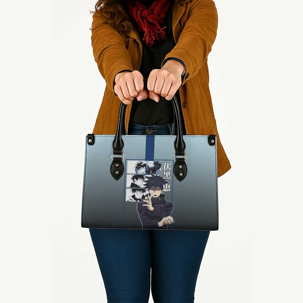 Megumi Fushiguro from Jujutsu Kaisen Leather Bag with Dark Blue and Black Background and Multiple Poses Design - The Mazicc