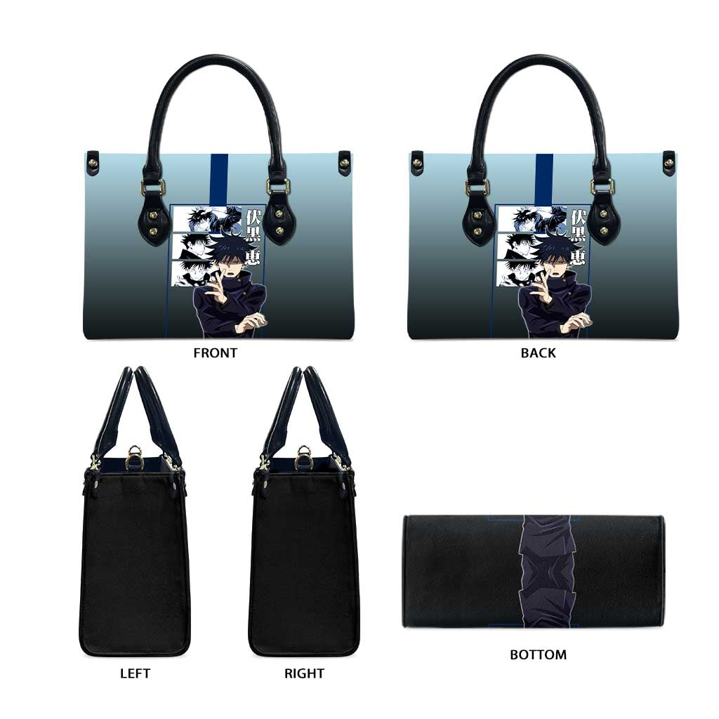 Megumi Fushiguro from Jujutsu Kaisen Leather Bag with Dark Blue and Black Background and Multiple Poses Design - The Mazicc