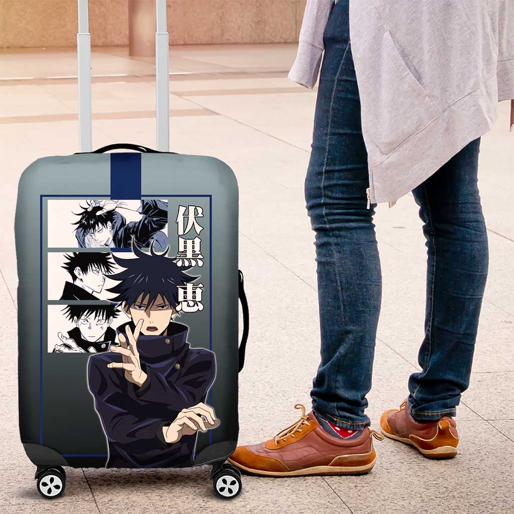 Megumi Fushiguro from Jujutsu Kaisen Luggage Cover with Dark Blue and Black Background and Multiple Poses Design - The Mazicc
