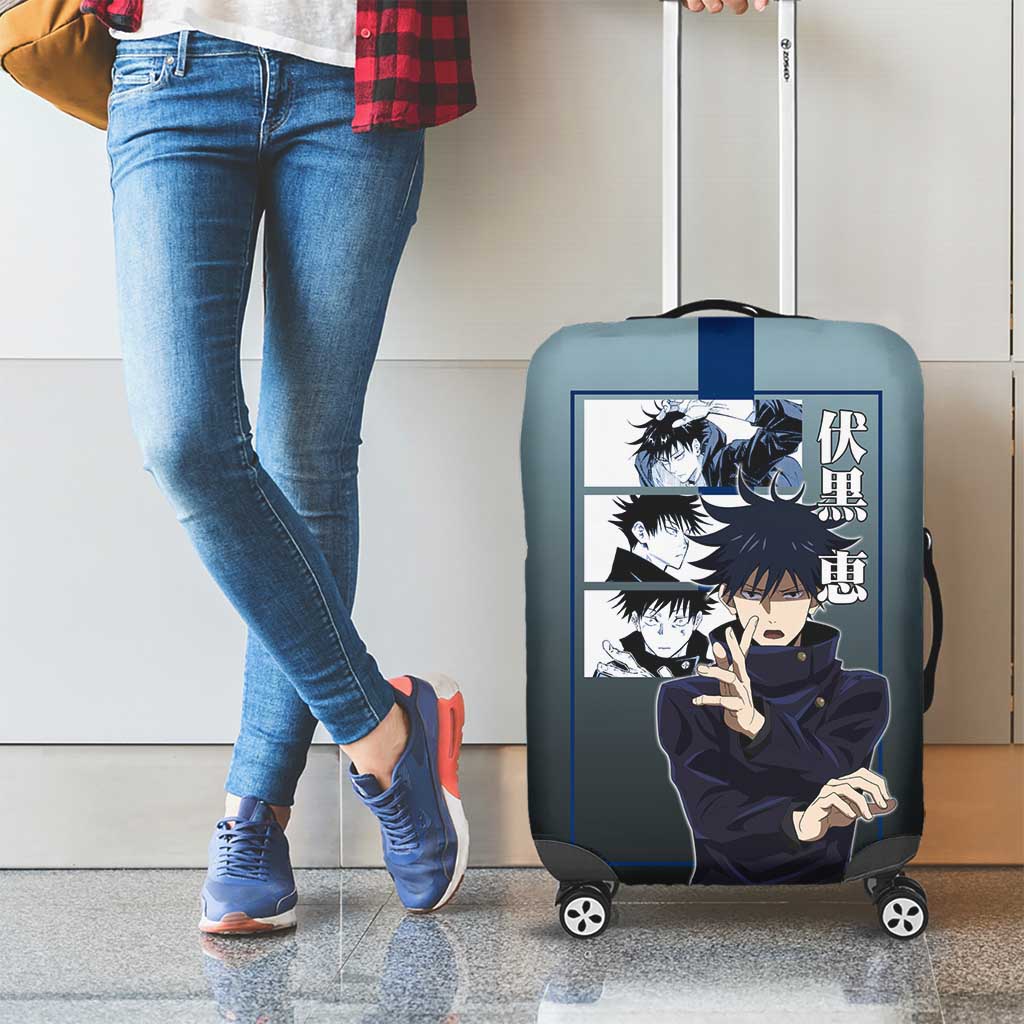 Megumi Fushiguro from Jujutsu Kaisen Luggage Cover with Dark Blue and Black Background and Multiple Poses Design - The Mazicc