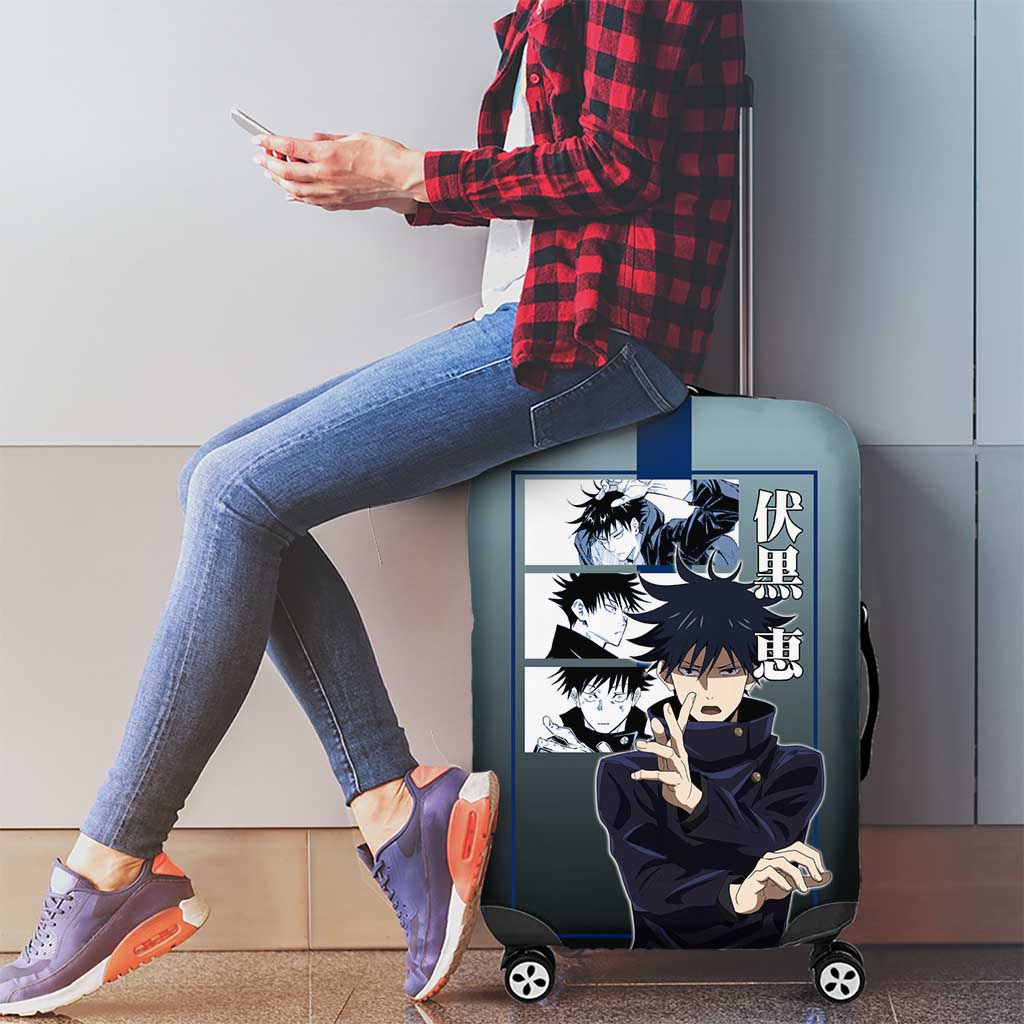 Megumi Fushiguro from Jujutsu Kaisen Luggage Cover with Dark Blue and Black Background and Multiple Poses Design - The Mazicc