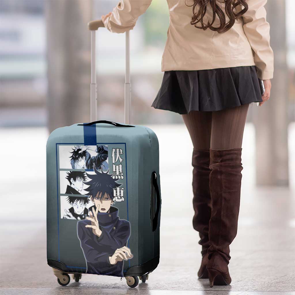 Megumi Fushiguro from Jujutsu Kaisen Luggage Cover with Dark Blue and Black Background and Multiple Poses Design - The Mazicc