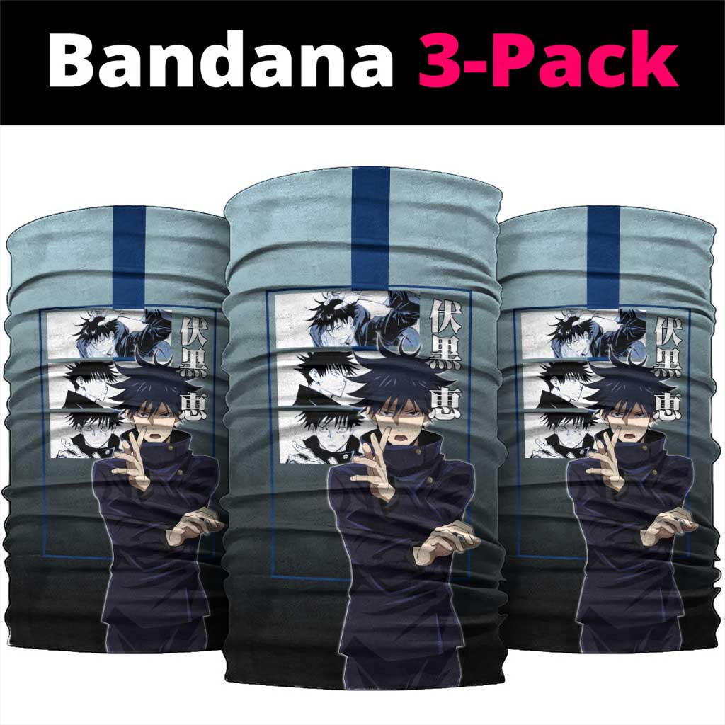 Megumi Fushiguro from Jujutsu Kaisen Neck Gaiter with Dark Blue and Black Background and Multiple Poses Design - The Mazicc