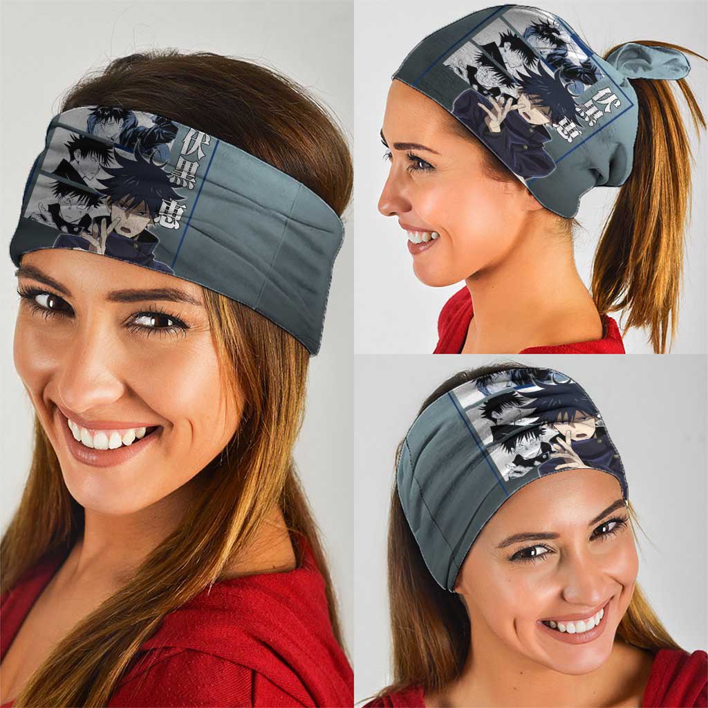 Megumi Fushiguro from Jujutsu Kaisen Neck Gaiter with Dark Blue and Black Background and Multiple Poses Design - The Mazicc
