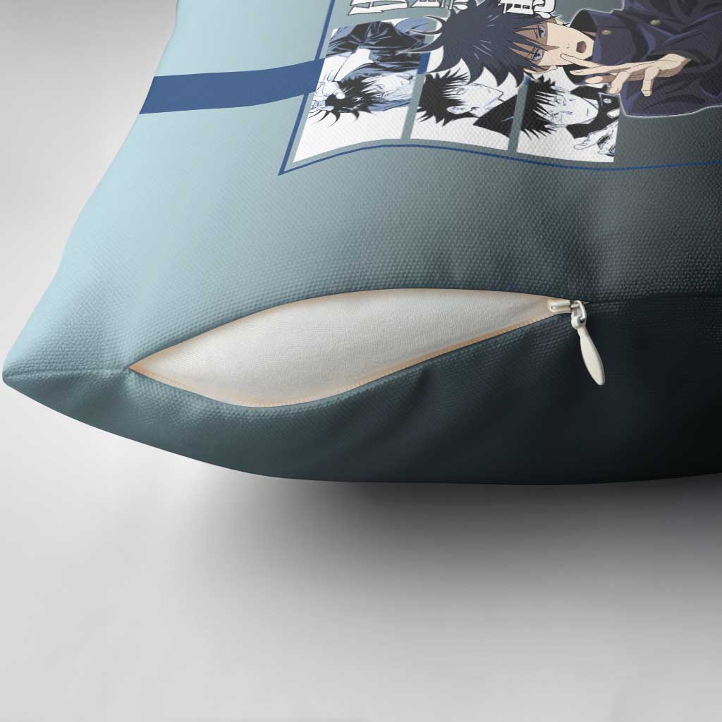 Megumi Fushiguro from Jujutsu Kaisen Pillow Cover with Dark Blue and Black Background and Multiple Poses Design - The Mazicc