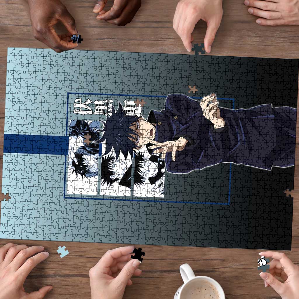 Megumi Fushiguro from Jujutsu Kaisen Puzzle with Dark Blue and Black Background and Multiple Poses Design - The Mazicc