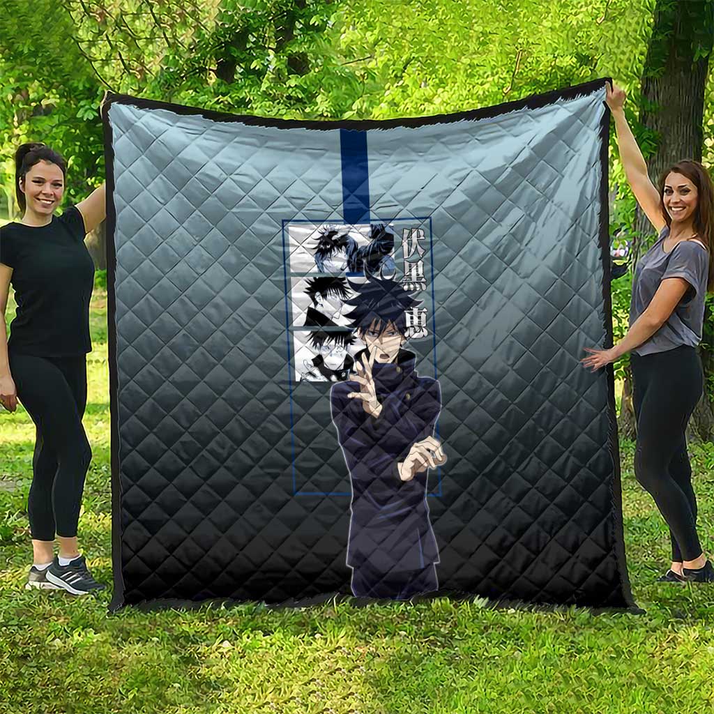 Megumi Fushiguro from Jujutsu Kaisen Quilt with Dark Blue and Black Background and Multiple Poses Design - The Mazicc