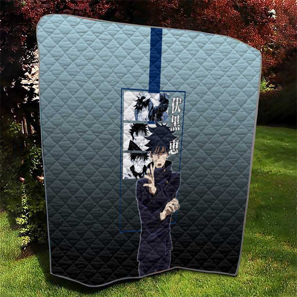 Megumi Fushiguro from Jujutsu Kaisen Quilt with Dark Blue and Black Background and Multiple Poses Design - The Mazicc