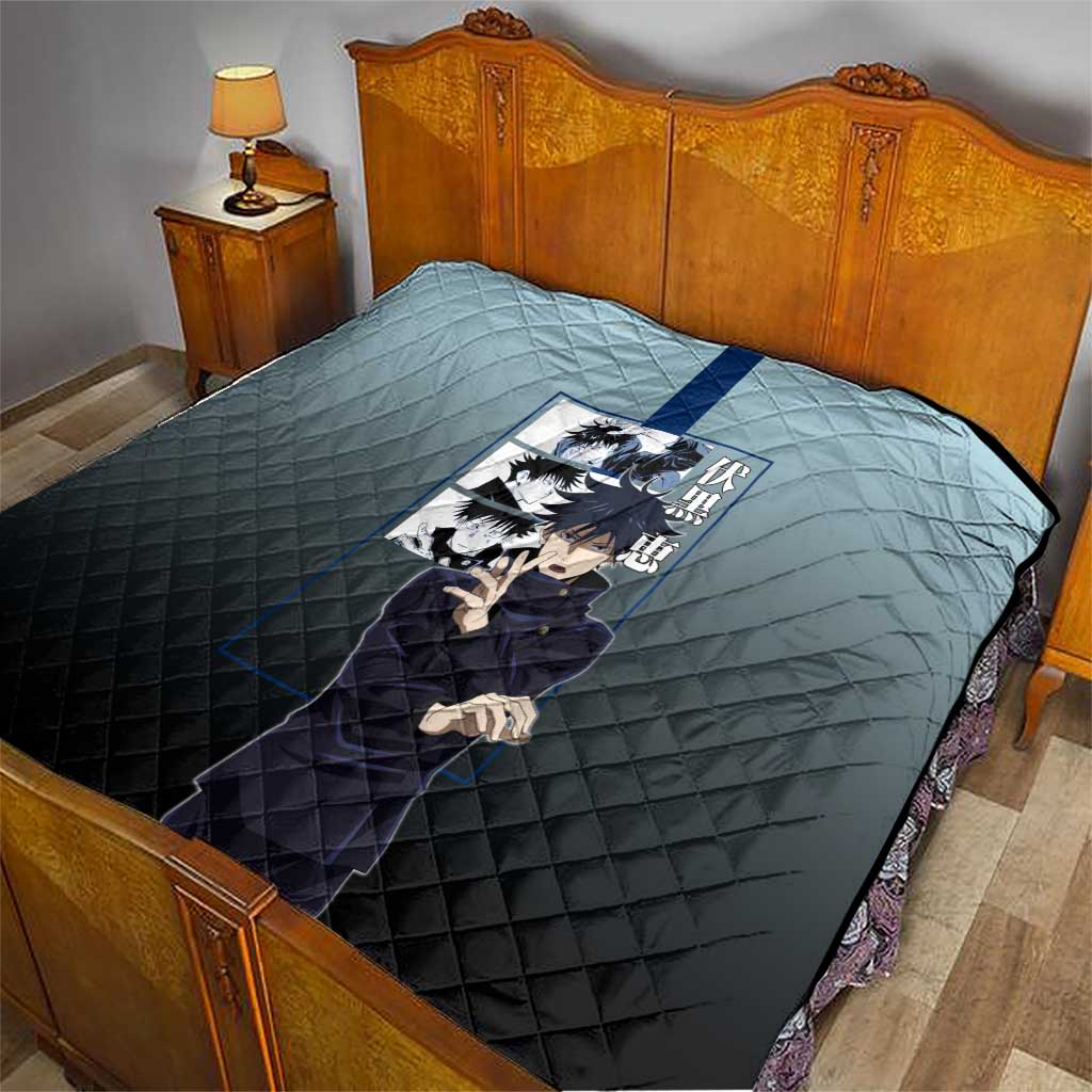 Megumi Fushiguro from Jujutsu Kaisen Quilt with Dark Blue and Black Background and Multiple Poses Design - The Mazicc