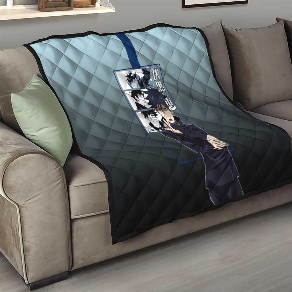 Megumi Fushiguro from Jujutsu Kaisen Quilt with Dark Blue and Black Background and Multiple Poses Design - The Mazicc