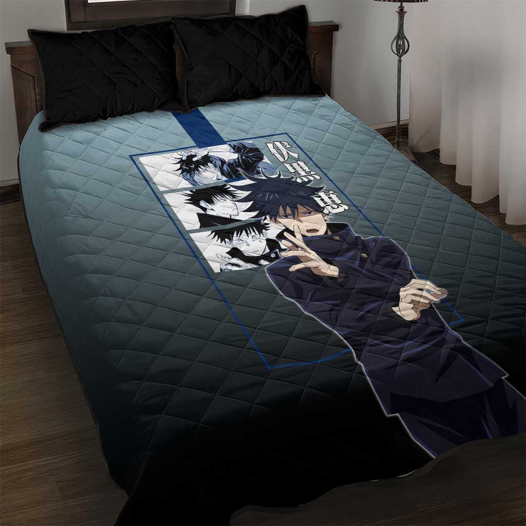 Megumi Fushiguro from Jujutsu Kaisen Quilt Bed Set with Dark Blue and Black Background and Multiple Poses Design - The Mazicc