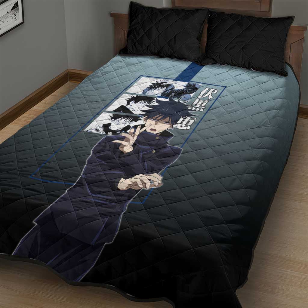 Megumi Fushiguro from Jujutsu Kaisen Quilt Bed Set with Dark Blue and Black Background and Multiple Poses Design - The Mazicc