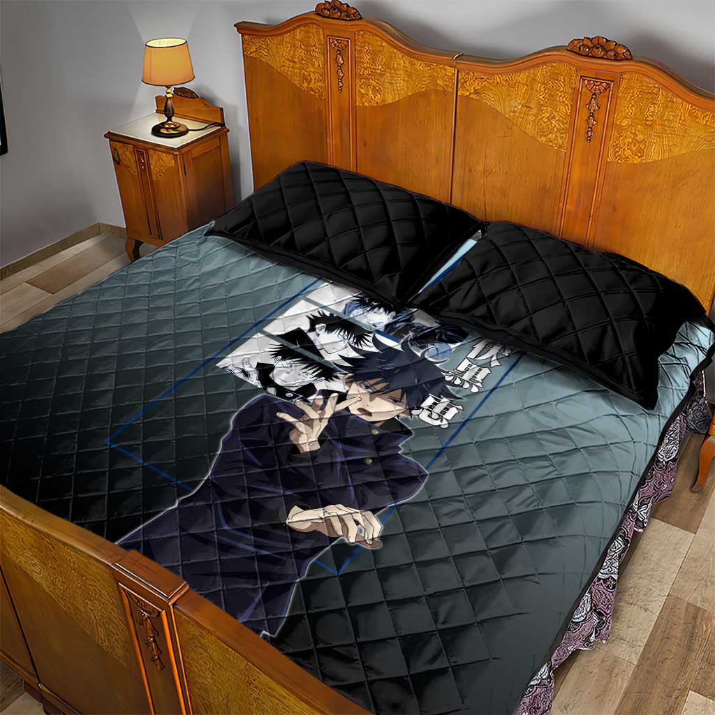 Megumi Fushiguro from Jujutsu Kaisen Quilt Bed Set with Dark Blue and Black Background and Multiple Poses Design - The Mazicc