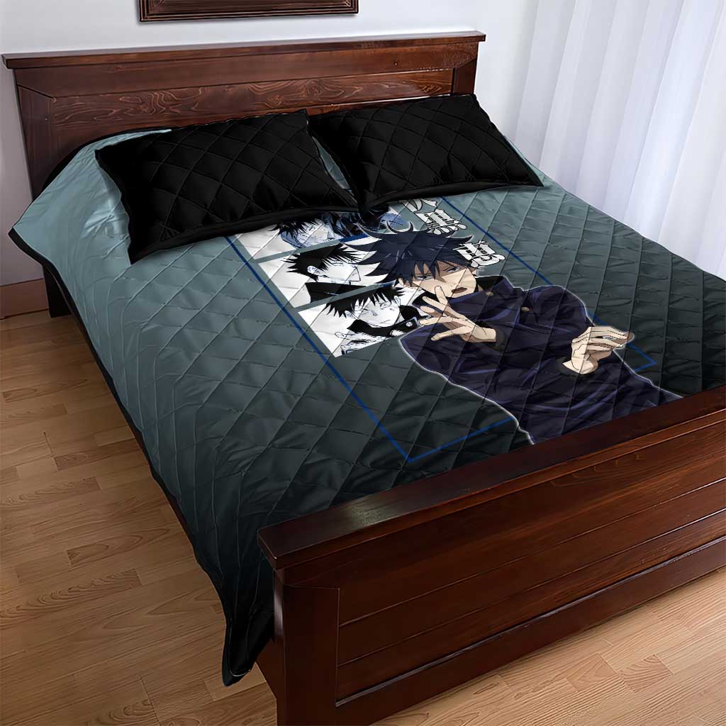Megumi Fushiguro from Jujutsu Kaisen Quilt Bed Set with Dark Blue and Black Background and Multiple Poses Design - The Mazicc