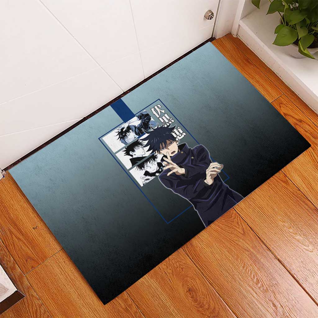 Megumi Fushiguro from Jujutsu Kaisen Rubber Doormat with Dark Blue and Black Background and Multiple Poses Design - The Mazicc