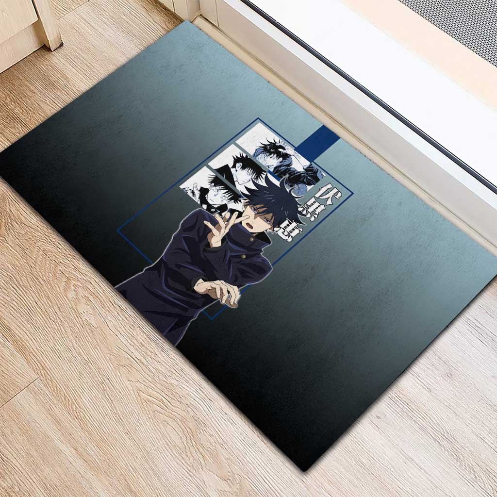 Megumi Fushiguro from Jujutsu Kaisen Rubber Doormat with Dark Blue and Black Background and Multiple Poses Design - The Mazicc