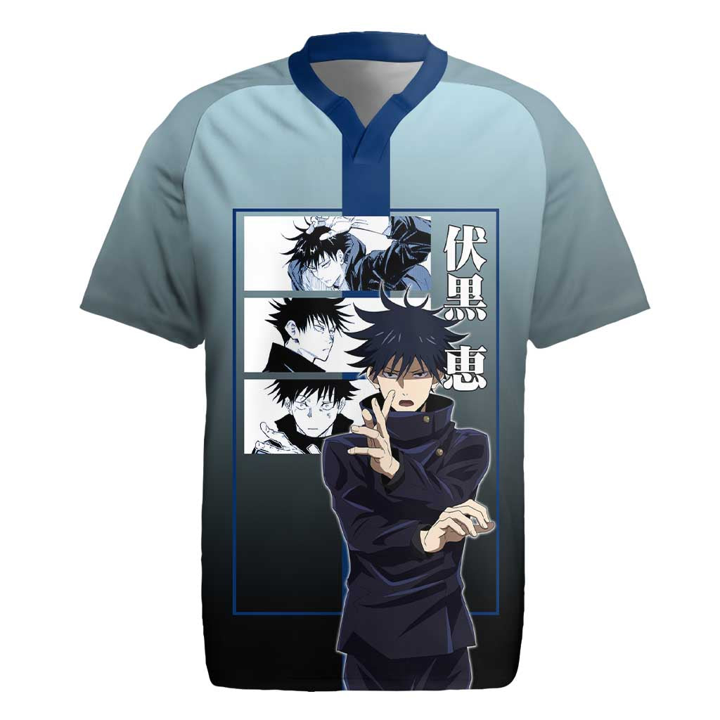 Megumi Fushiguro from Jujutsu Kaisen Rugby Jersey with Dark Blue and Black Background and Multiple Poses Design - The Mazicc