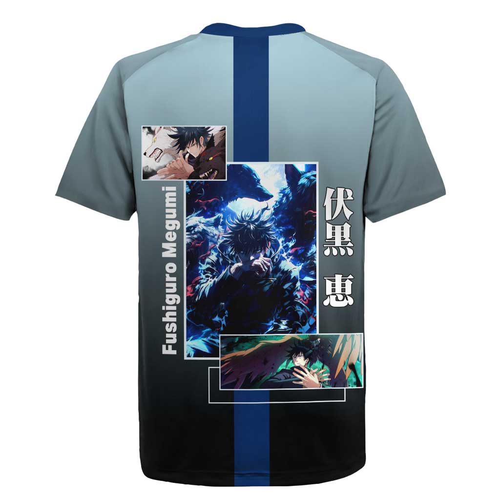 Megumi Fushiguro from Jujutsu Kaisen Rugby Jersey with Dark Blue and Black Background and Multiple Poses Design - The Mazicc