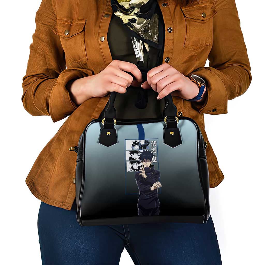 Megumi Fushiguro from Jujutsu Kaisen Shoulder Handbag with Dark Blue and Black Background and Multiple Poses Design - The Mazicc