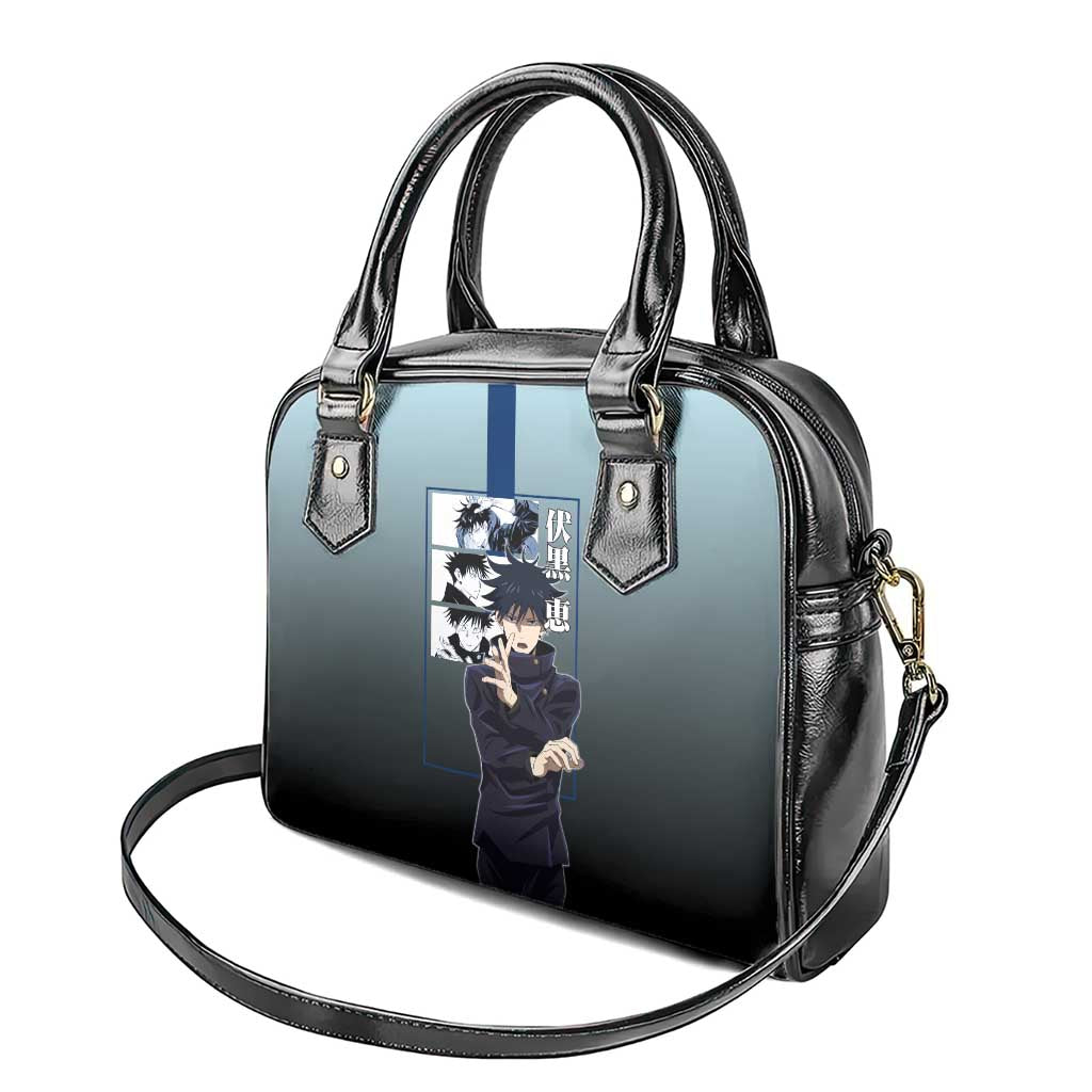 Megumi Fushiguro from Jujutsu Kaisen Shoulder Handbag with Dark Blue and Black Background and Multiple Poses Design - The Mazicc