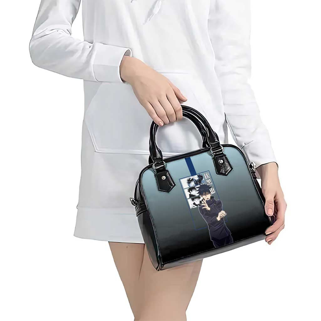 Megumi Fushiguro from Jujutsu Kaisen Shoulder Handbag with Dark Blue and Black Background and Multiple Poses Design - The Mazicc