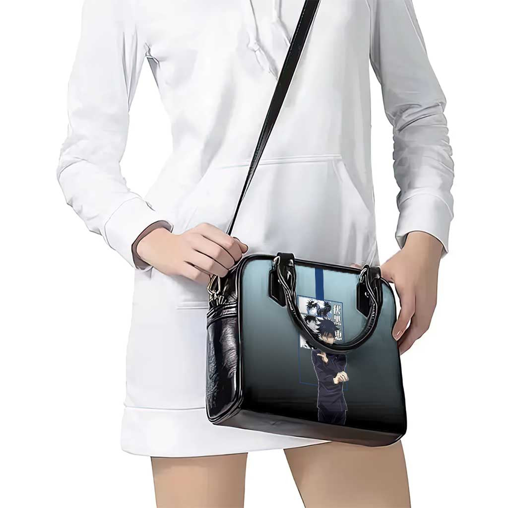 Megumi Fushiguro from Jujutsu Kaisen Shoulder Handbag with Dark Blue and Black Background and Multiple Poses Design - The Mazicc