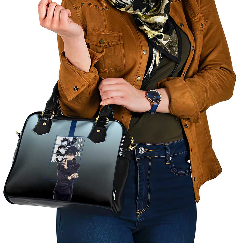 Megumi Fushiguro from Jujutsu Kaisen Shoulder Handbag with Dark Blue and Black Background and Multiple Poses Design - The Mazicc