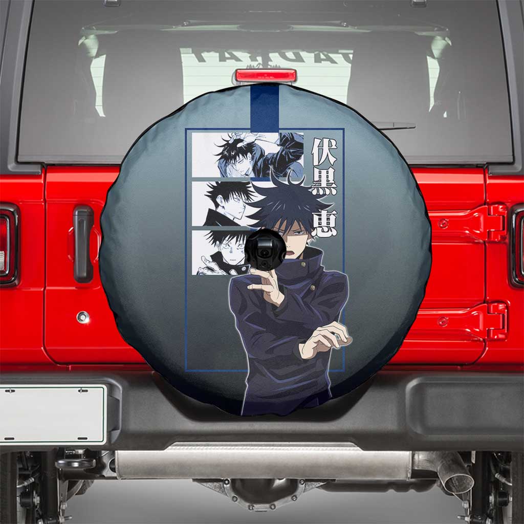 Megumi Fushiguro from Jujutsu Kaisen Spare Tire Cover with Dark Blue and Black Background and Multiple Poses Design - The Mazicc