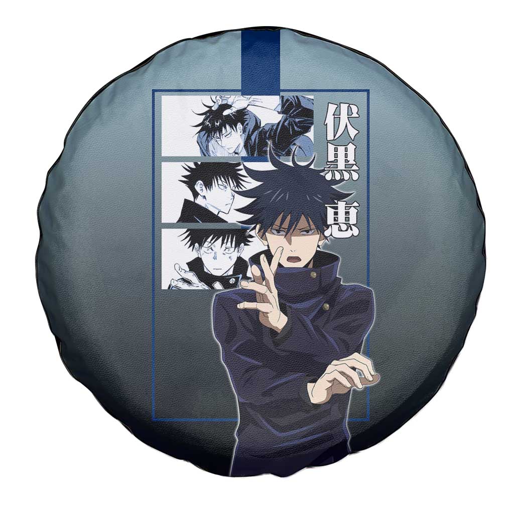 Megumi Fushiguro from Jujutsu Kaisen Spare Tire Cover with Dark Blue and Black Background and Multiple Poses Design - The Mazicc