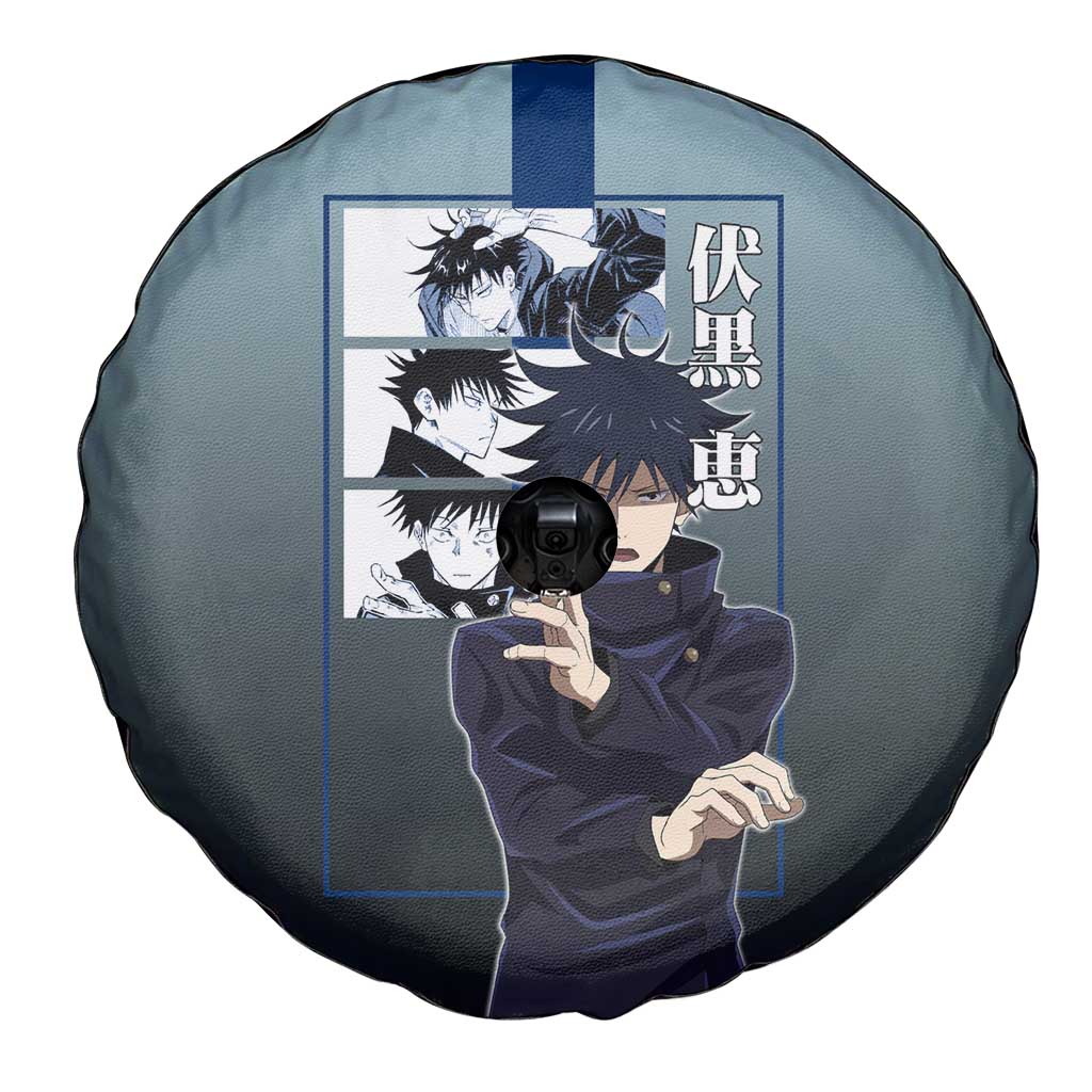 Megumi Fushiguro from Jujutsu Kaisen Spare Tire Cover with Dark Blue and Black Background and Multiple Poses Design - The Mazicc