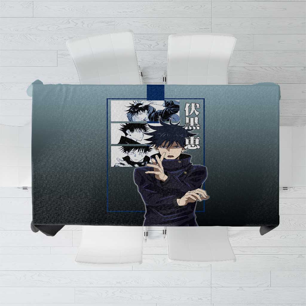 Megumi Fushiguro from Jujutsu Kaisen Tablecloth with Dark Blue and Black Background and Multiple Poses Design - The Mazicc