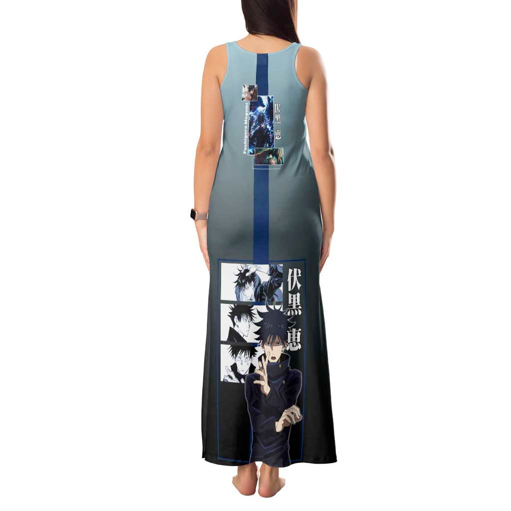 Megumi Fushiguro from Jujutsu Kaisen Tank Maxi Dress with Dark Blue and Black Background and Multiple Poses Design - The Mazicc