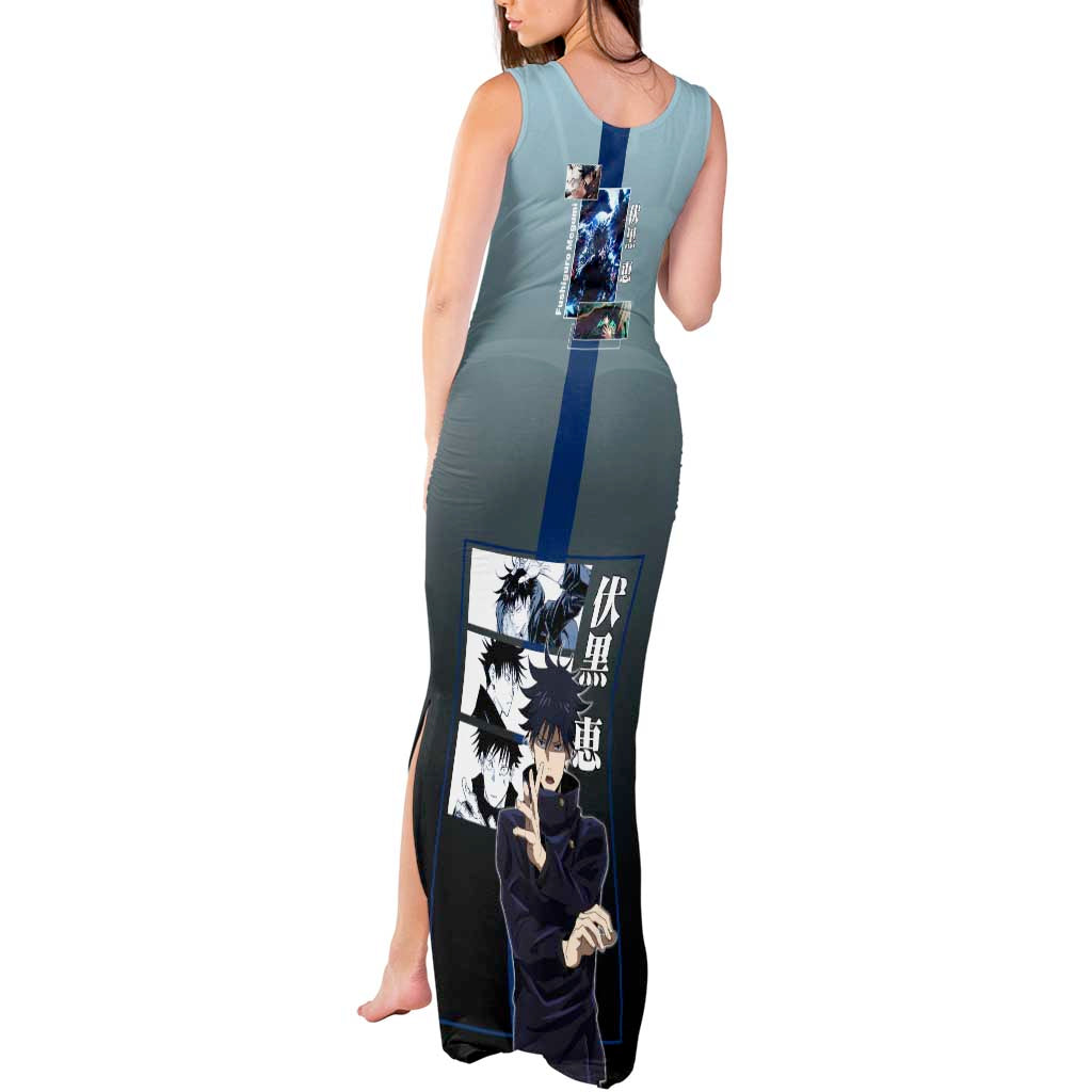 Megumi Fushiguro from Jujutsu Kaisen Tank Maxi Dress with Dark Blue and Black Background and Multiple Poses Design - The Mazicc
