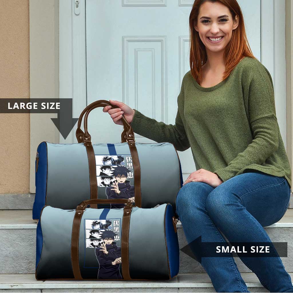 Megumi Fushiguro from Jujutsu Kaisen Travel Bag with Dark Blue and Black Background and Multiple Poses Design - The Mazicc