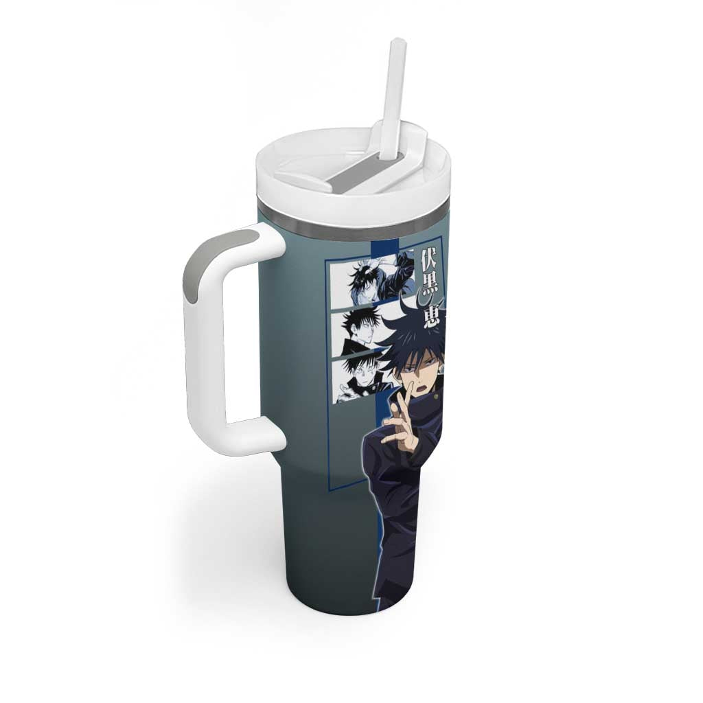 Megumi Fushiguro from Jujutsu Kaisen Tumbler With Handle with Dark Blue and Black Background and Multiple Poses Design - The Mazicc