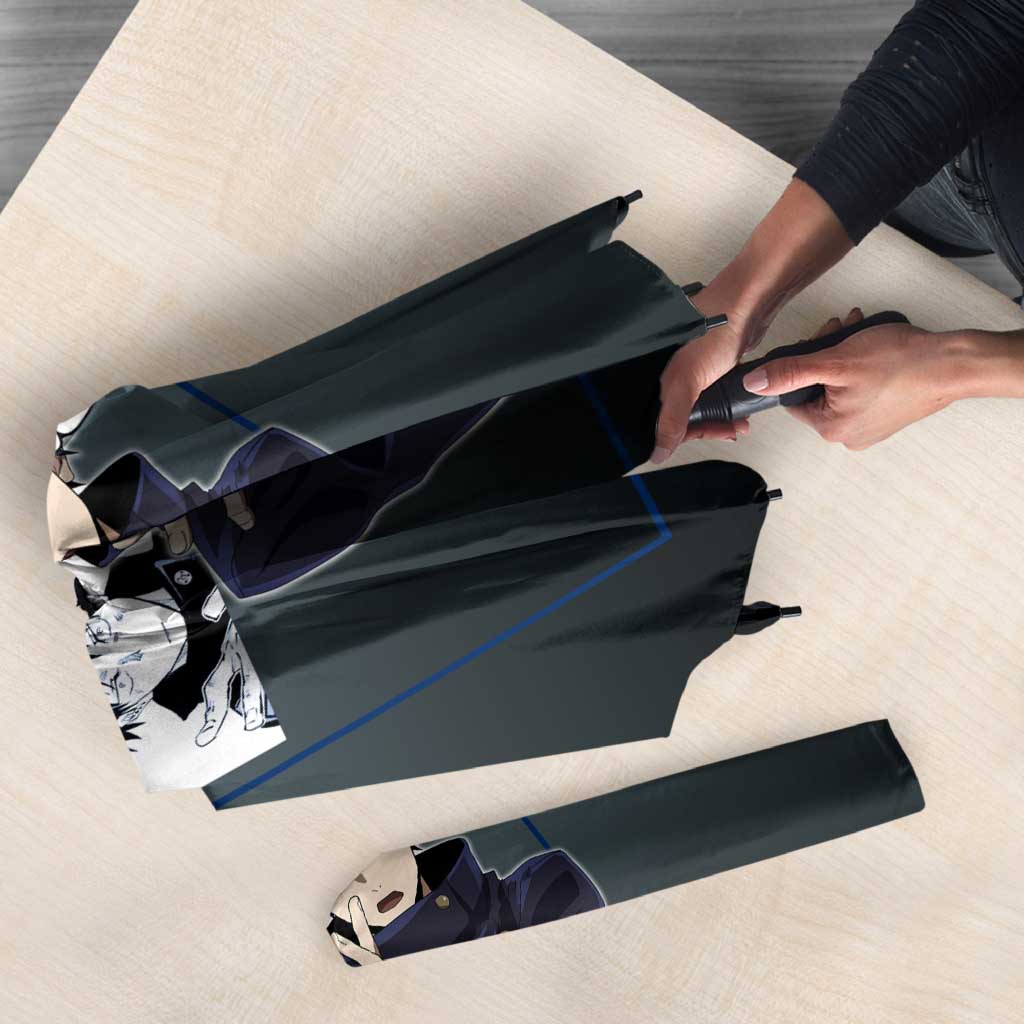 Megumi Fushiguro from Jujutsu Kaisen Umbrella with Dark Blue and Black Background and Multiple Poses Design - The Mazicc