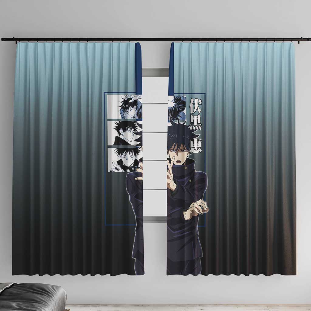 Megumi Fushiguro from Jujutsu Kaisen Window Curtain with Dark Blue and Black Background and Multiple Poses Design - The Mazicc