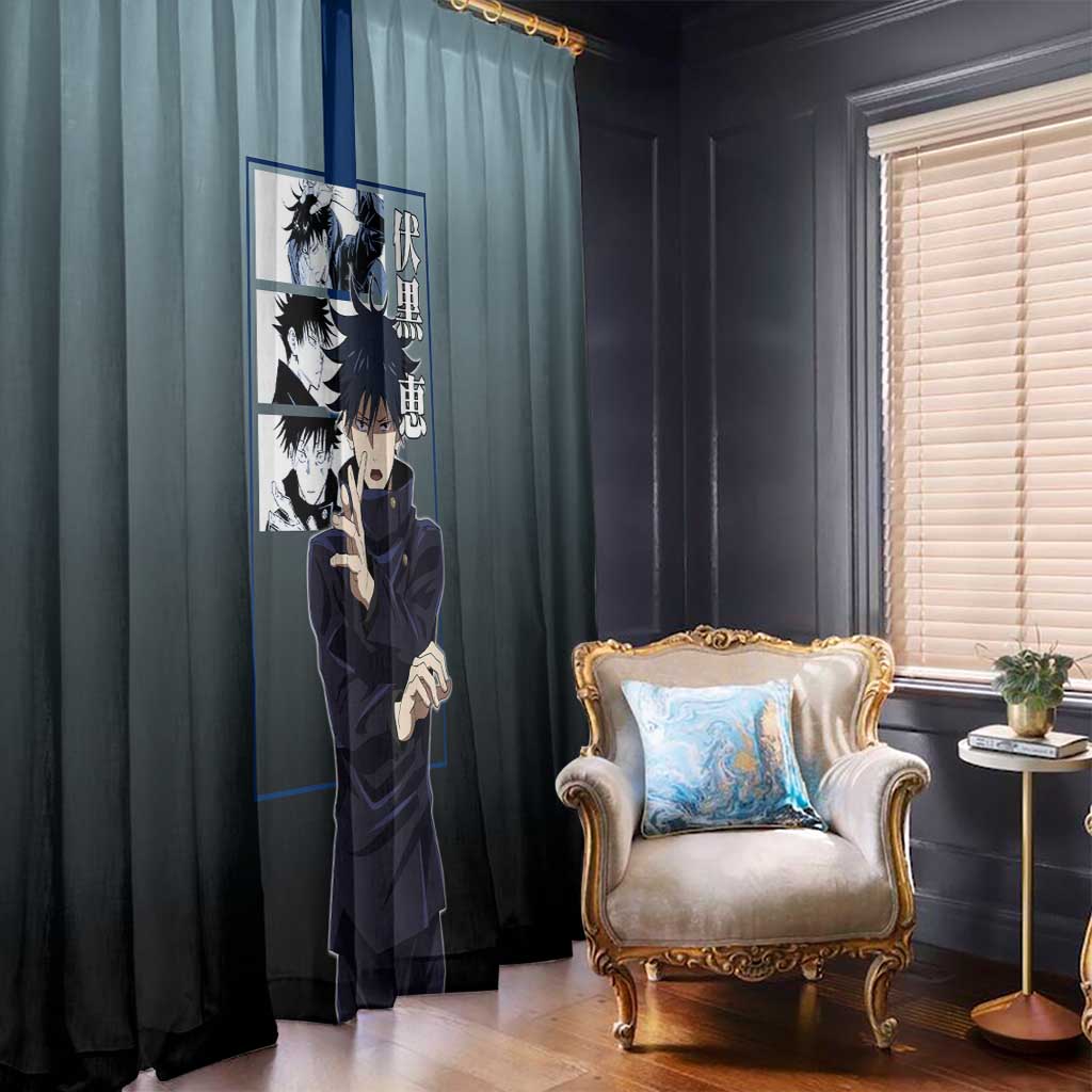 Megumi Fushiguro from Jujutsu Kaisen Window Curtain with Dark Blue and Black Background and Multiple Poses Design - The Mazicc