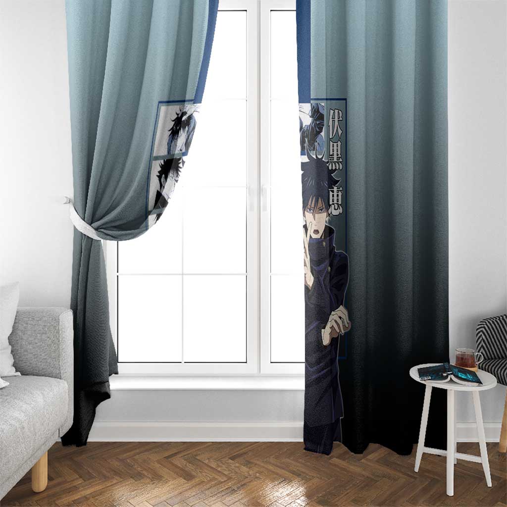 Megumi Fushiguro from Jujutsu Kaisen Window Curtain with Dark Blue and Black Background and Multiple Poses Design - The Mazicc