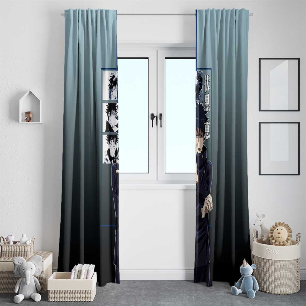 Megumi Fushiguro from Jujutsu Kaisen Window Curtain with Dark Blue and Black Background and Multiple Poses Design - The Mazicc
