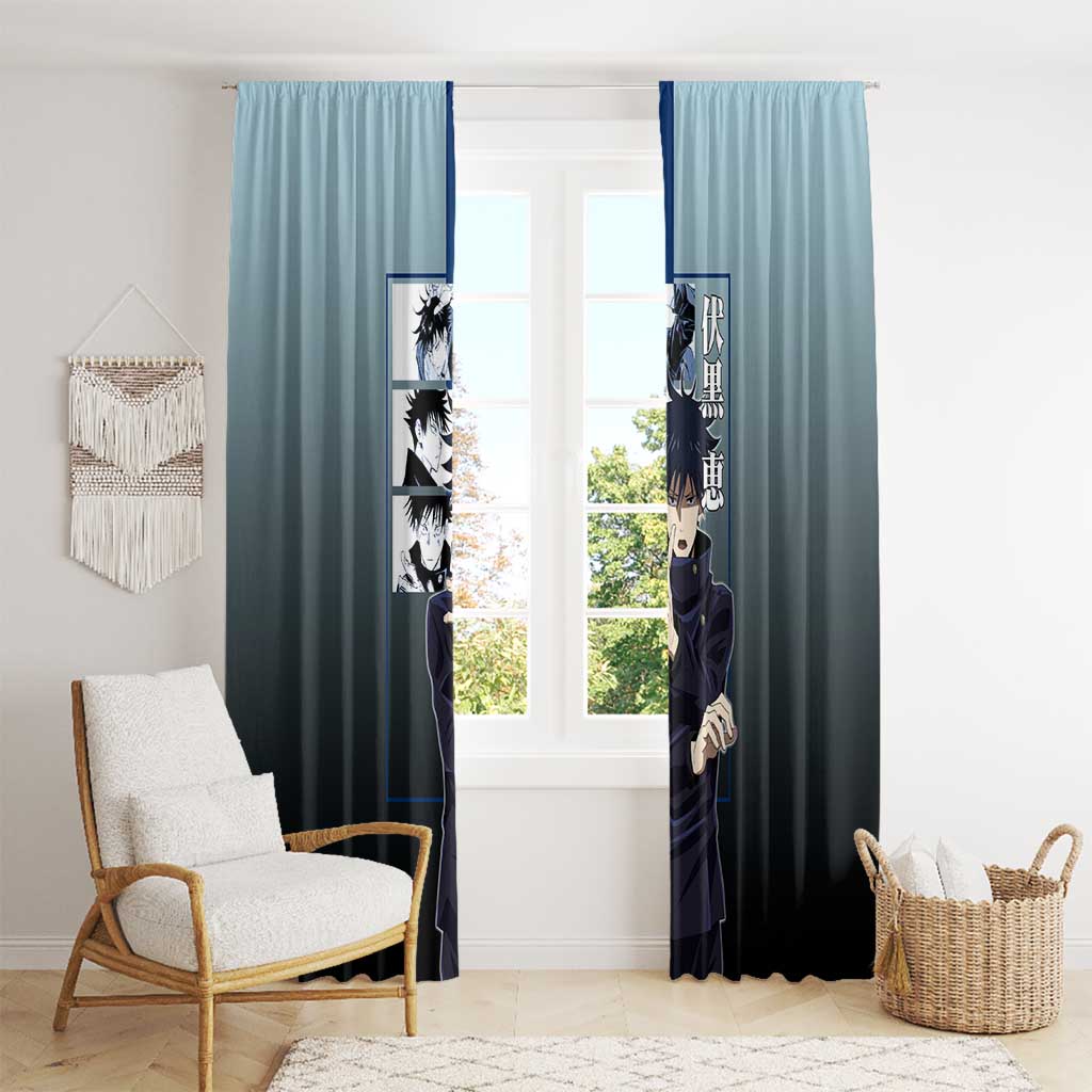 Megumi Fushiguro from Jujutsu Kaisen Window Curtain with Dark Blue and Black Background and Multiple Poses Design - The Mazicc