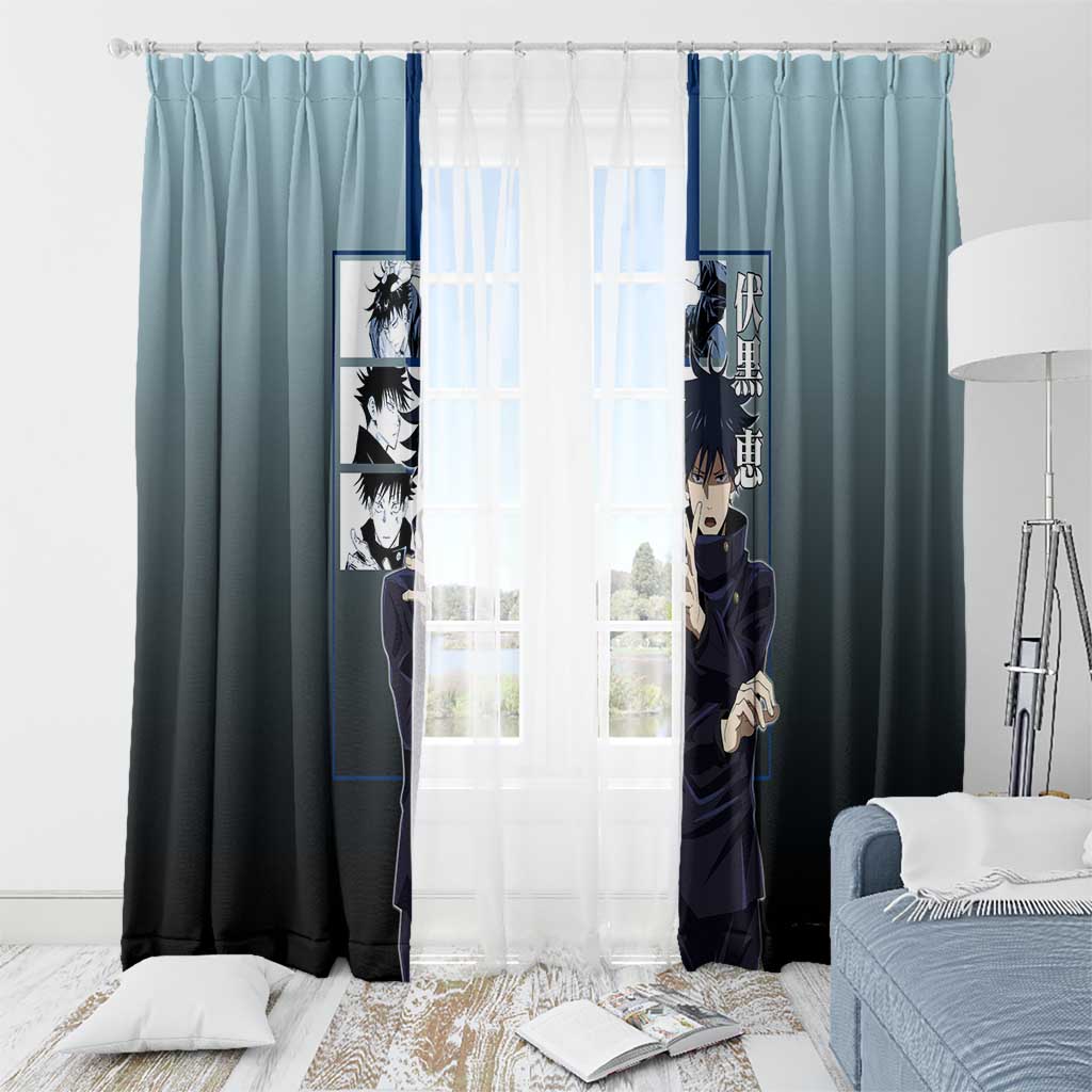 Megumi Fushiguro from Jujutsu Kaisen Window Curtain with Dark Blue and Black Background and Multiple Poses Design - The Mazicc