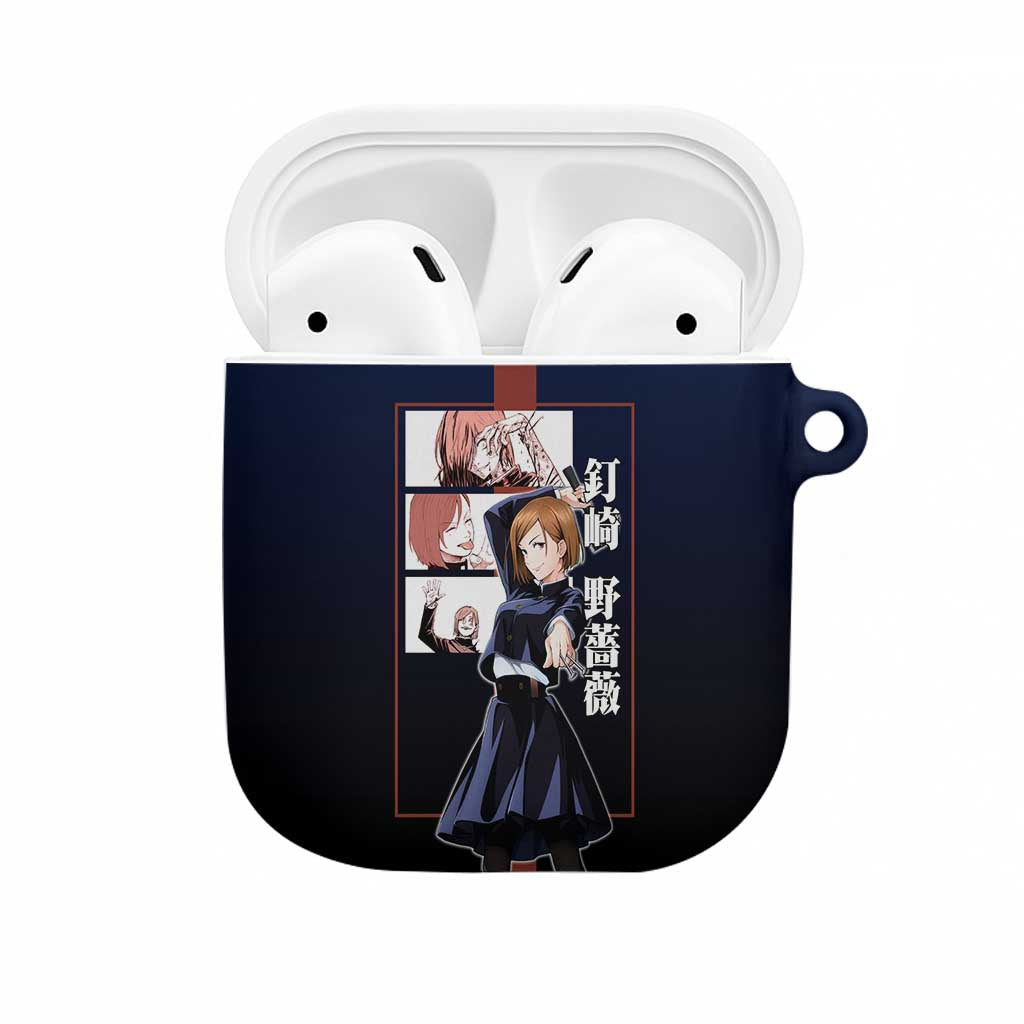 Nobara Kugisaki from Jujutsu Kaisen AirPods Case with Dark Blue and Red Background and Multiple Poses Design - The Mazicc